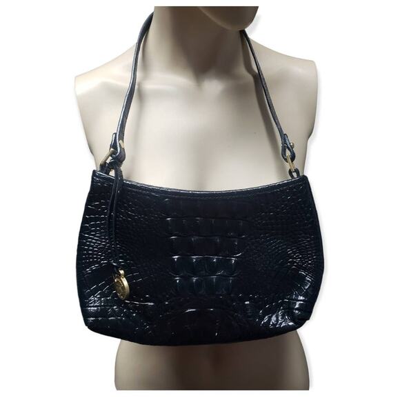 Brahmin Bekka Shoulder Bag Black Melbourne | Croc Embossed Leather Small Purse - Picture 1 of 12